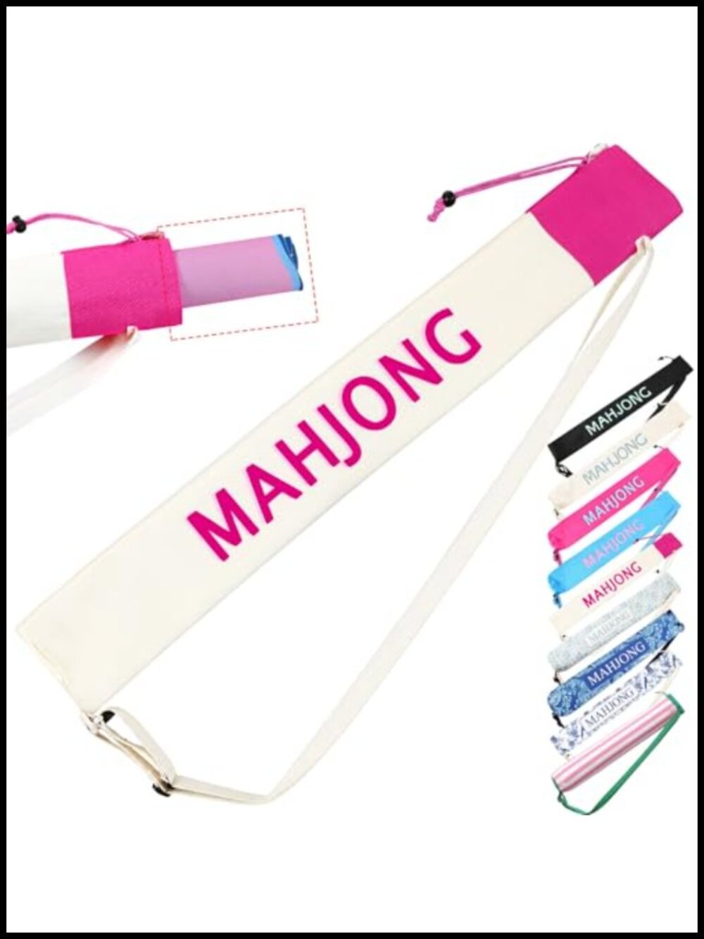Canvas Mahjong Mat Storage Bag Holder Travel Tube Case Dual Straps